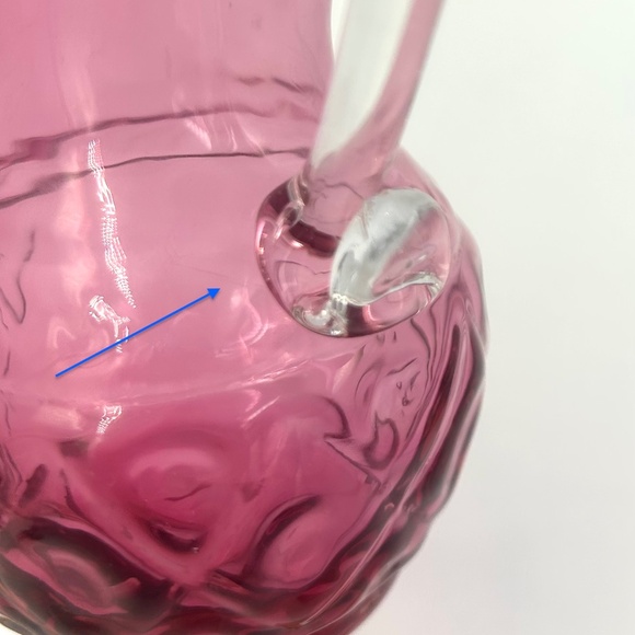 VTG Cranberry Glass Creamer & Sugar Set Hand Blown Diamond Pattern Cottagecore - Picture 12 of 12